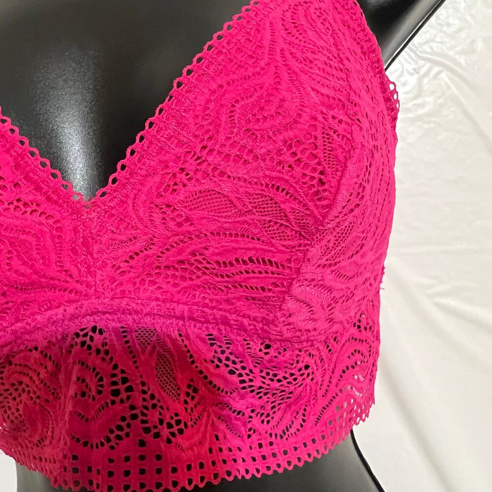 Auden Hot Pink Lace Bralette Strappy Back Lightly Lined - Picture 4 of 9
